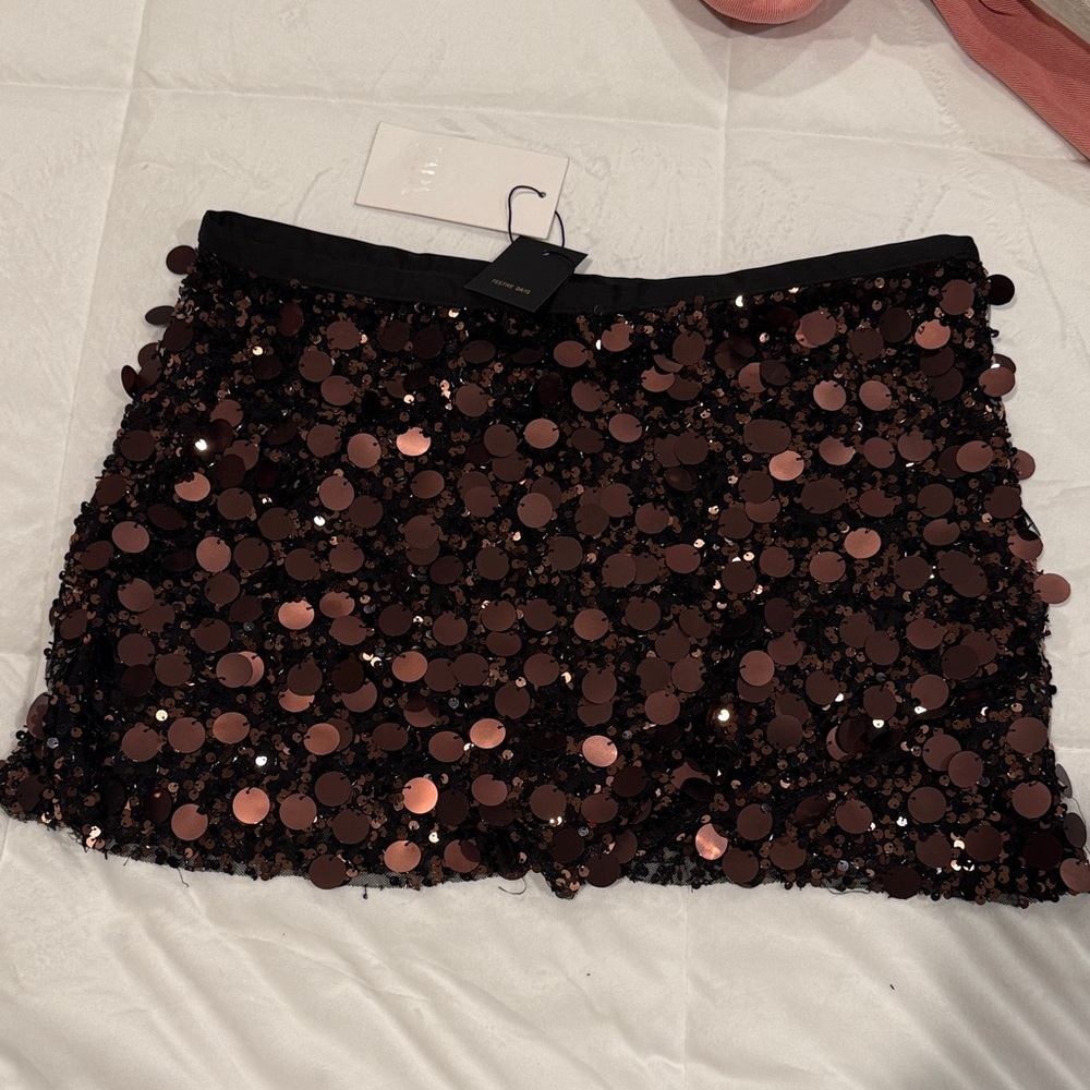 Zara  brown Sequin Mini Skirt size xl NWT - Picture 4 of 5